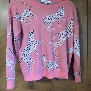 LOFT Pink Leopard-Print Crewneck Sweater